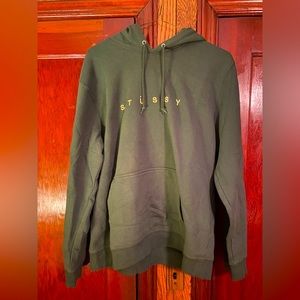 Stussy green hoodie embroidered yellow lettering
